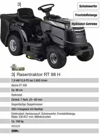 Rasentraktor RT 98 H 7,9 kW/10,8 PS bei 2.600 U/min