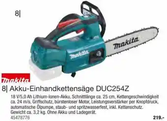 Hagebau Makita Akku-Einhandkettensäge DUC254Z Angebot
