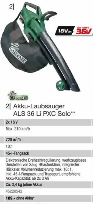 Hagebau Mr. Gardener Akku-Laubsauger ALS 36 Li PXC Solo** Angebot