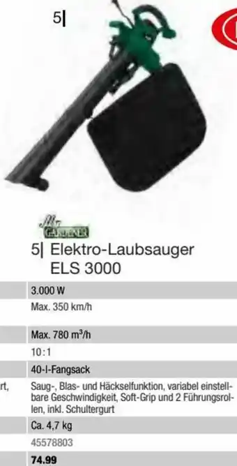 Hagebau Mr. Gardener Elektro-Laubsauger ELS 3000 Angebot