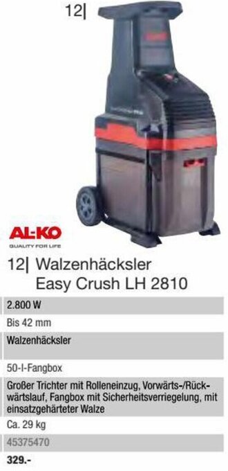 Hagebau AL-KO Walzenhäcksler Easy Crush LH 2810 Angebot