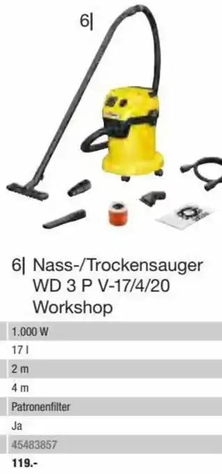 Hagebau Kärcher Nass-/Trockensauger WD 3 P V-17/4/20 Workshop Angebot