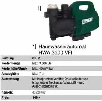 Hagebau Mr. Gardener Hauswasserautomat HWA 3500 VFI Angebot