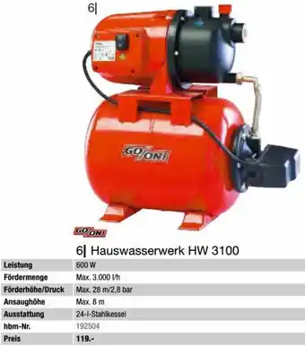 Hagebau GO/ON! Hauswasserwerk HW 3100 Angebot
