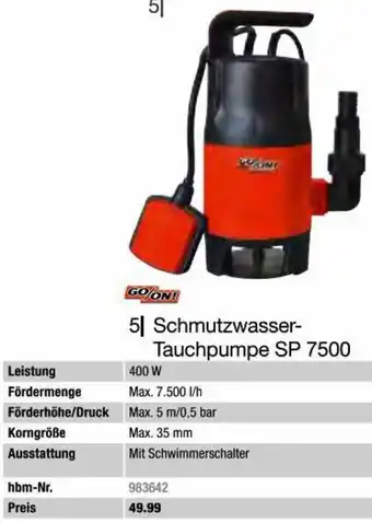 Hagebau GO/ON! Schmutzwasser-Tauchpumpe SP 7500 Angebot