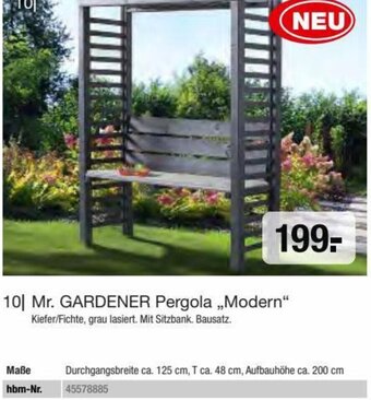 Hagebau Mr. GARDENER Pergola ,,Modern" Kiefer/Fichte, grau lasiert. Mit Sitzbank. Bausatz. Angebot