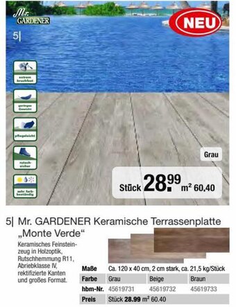 Hagebau Mr. GARDENER Keramische Terrassenplatte ,,Monte Verde" Angebot