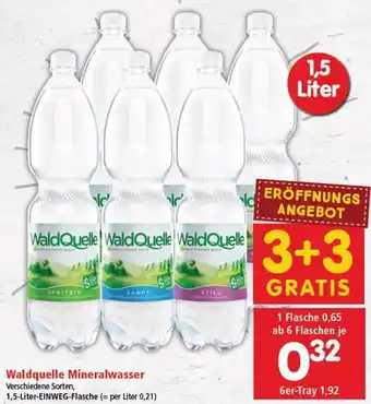 Interspar Waldquelle Mineralwasser Verschiedene Sorten, 1,5-Liter-EINWEG-Flasche Angebot
