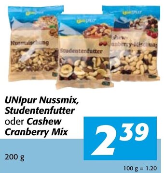 Strasser Markt UNIpur Nussmix, Studentenfutter oder Cashew Cranberry Mix 200 g Angebot