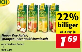 Strasser Markt Happy Day Apfel-, Orangen- oder Multivitaminsaft 1 l Angebot