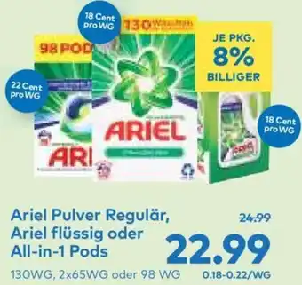 T&G Ariel Pulver Regulär, Ariel flüssig oder All-in-1 Pods 130WG, 2x65WG oder 98 WG Angebot