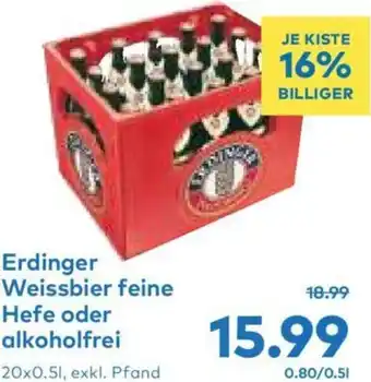 T&G Erdinger Weissbier feine Hefe oder alkoholfrei 20x0.5l Angebot