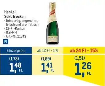 Metro Henkell Sekt Trocken - 12-Fl-Karton Angebot