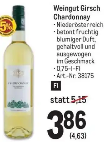 Metro Weingut Girsch Chardonnay 0,75-l-Fl Angebot
