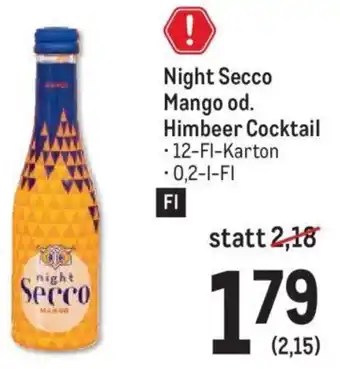 Metro Night Secco Mango od. Himbeer Cocktail - 12-Fl-Karton Angebot