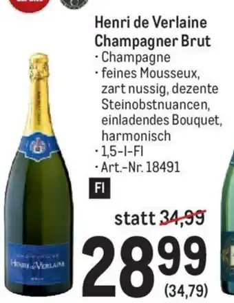 Metro Henri de Verlaine Champagner Brut 1,5-l-Fl Angebot