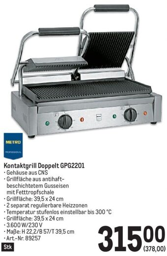 Metro Kontaktgrill Doppelt GPG2201 Angebot