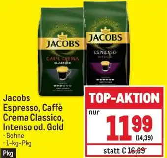 Metro Jacobs Espresso, Caffè Crema Classico, Intenso od. Gold . Bohne · 1-kg-Pkg Angebot