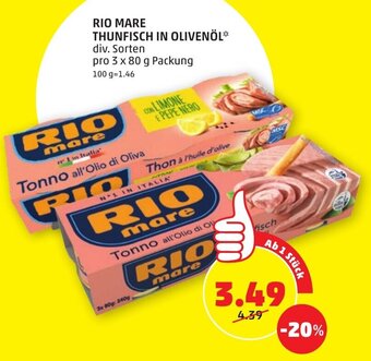 PENNY RIO MARE THUNFISCH IN OLIVENÖL* div. Sorten pro 3 x 80 g Packung Angebot