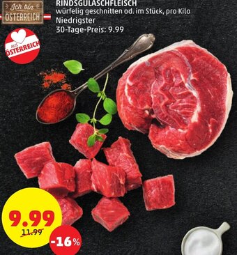PENNY RINDSGULASCHFLEISCH würfelig geschnitten od. im Stück, pro Kilo Angebot