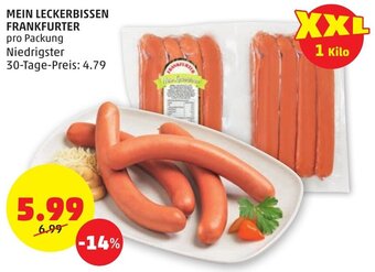 PENNY MEIN LECKERBISSEN FRANKFURTER pro Packung Angebot