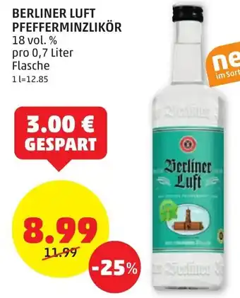 PENNY BERLINER LUFT PFEFFERMINZLIKÖR pro 0,7 Liter Angebot