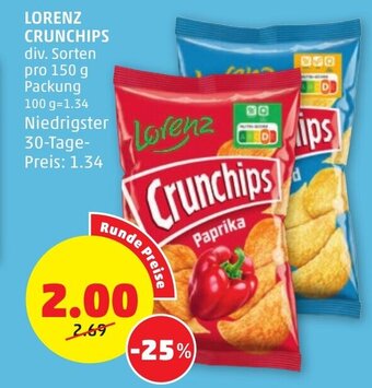 PENNY LORENZ CRUNCHIPS div. Sorten pro 150 g Packung Angebot