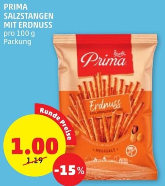 PENNY PRIMA SALZSTANGEN MIT ERDNUSS pro 100 g Packung Angebot