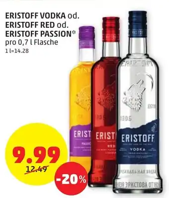 PENNY ERISTOFF VODKA od. ERISTOFF RED od. ERISTOFF PASSION* pro 0,7 l Flasche Angebot