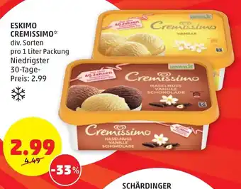 PENNY ESKIMO CREMISSIMO* div. Sorten pro 1 Liter Packung Angebot