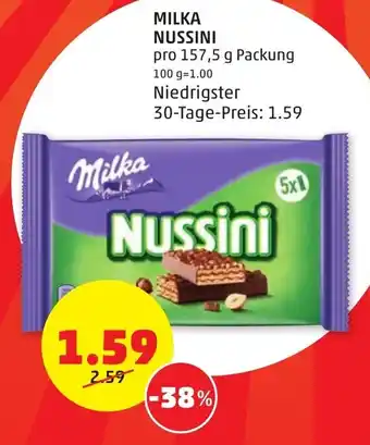 PENNY MILKA NUSSINI pro 157,5 g Packung Angebot