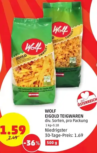 PENNY Wolf EIGOLD TEIGWAREN div. Sorten, pro Packung Angebot