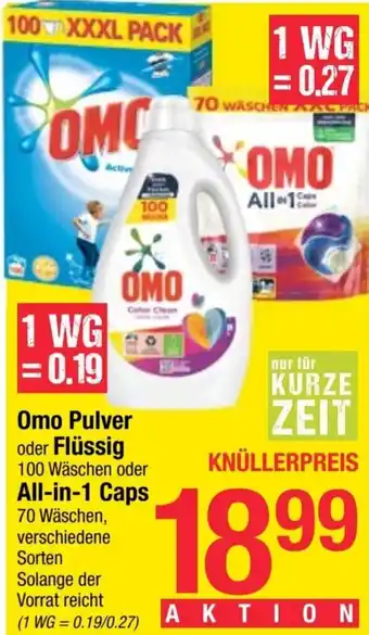 Maximarkt Omo Pulver oder Flüssig 100 Wäschen oder All-in-1 Caps 70 Wäschen, verschiedene Sorten Solange der Vorrat reicht Angebot