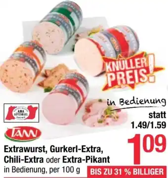 Maximarkt Extrawurst, Gurkerl-Extra, Chili-Extra oder Extra-Pikant in Bedienung, per 100 g Angebot