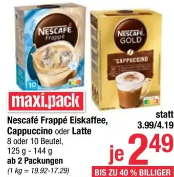 Maximarkt Nescafé Frappé Eiskaffee, Cappuccino oder Latte 8 oder 10 Beutel, 125 g- 144 g Angebot