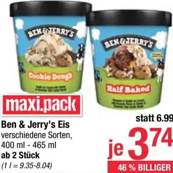 Maximarkt Ben & Jerry's Eis verschiedene Sorten, 400 ml - 465 ml Angebot