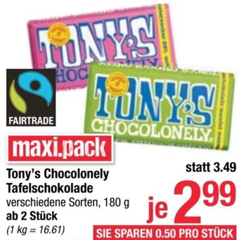 Maximarkt Tony's Chocolonely Tafelschokolade 180 g Angebot