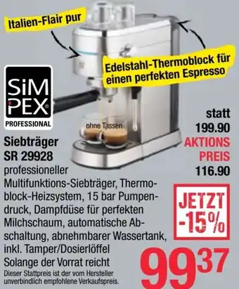 Maximarkt SIMPEX Siebträger SR 29928 Angebot
