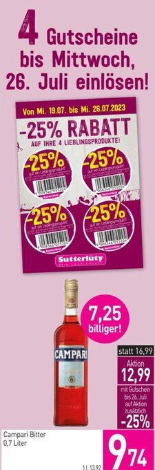 Sutterlüty Campari Bitter 0,7 Liter Angebot