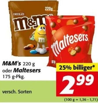 Nah&Frisch M&M's 220 g oder Maltesers 175 g-Pkg. Angebot