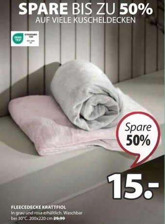 JYSK FLEECEDECKE KRATTFIOL In grau und rosa erhältlich. Waschbar bei 30°C. 200x220 cm Angebot