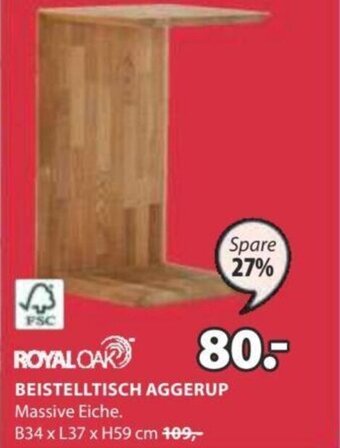 JYSK BEISTELLTISCH AGGERUP Massive Eiche. B34 x L37 x H59 cm Angebot