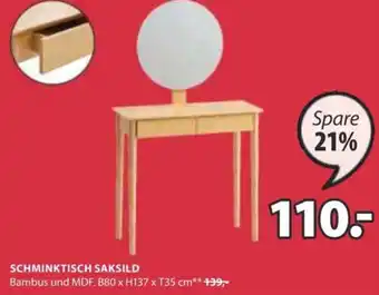 JYSK SCHMINKTISCH SAKSILD Bambus und MDF. B80 x H137 x T35 cm Angebot