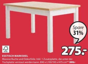 JYSK ESSTISCH MARKSKEL B90 x L150/193 x H75 cm Angebot
