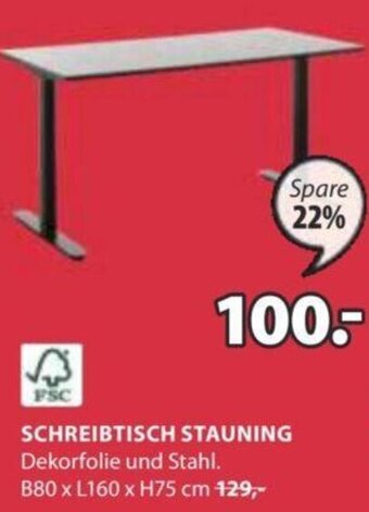 JYSK SCHREIBTISCH STAUNING Dekorfolie und Stahl. B80 x L160 x H75 cm Angebot