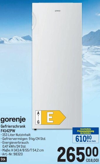 Metro gorenje Gefrierschrank F4142PW Angebot
