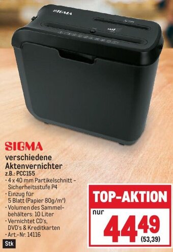 Metro SIGMA verschiedene Aktenvernichter z.B.: PCC155 Angebot