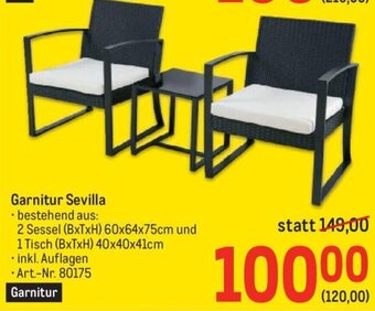 Metro Garnitur Sevilla 2 Sessel (BxTxH) 60x64x75cm und 1 Tisch (BxTxH) 40x40x41cm Angebot