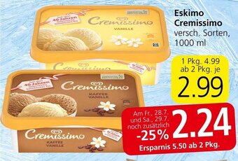 Spar Eskimo Cremissimo versch. Sorten, 1000 ml Angebot