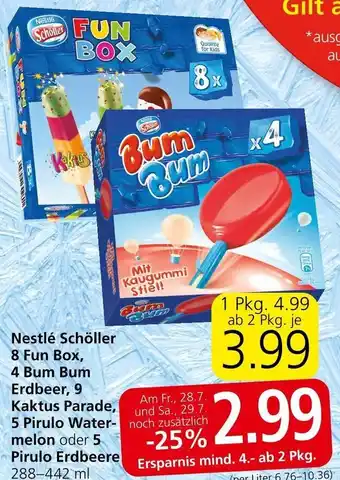 Spar Nestlé Schöller 8 Fun Box, 4 Bum Bum Erdbeer, 9 Kaktus Parade, 5 Pirulo Watermelon oder 5 Pirulo Erdbeere 288-442 ml Angebot